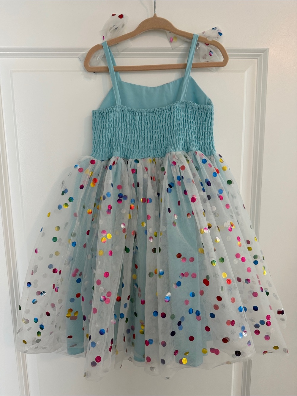 Girls Light Blue metallic foil Sequin Dot Tulle Kids Costume Dress 4T - Picture 2 of 2